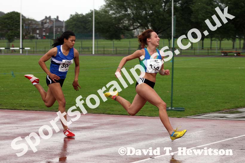 Kristie Edwards (City of Sheffield) wins the under-17s 100 metres at the Northern Under-17s and 15s Championships, Liverpool.